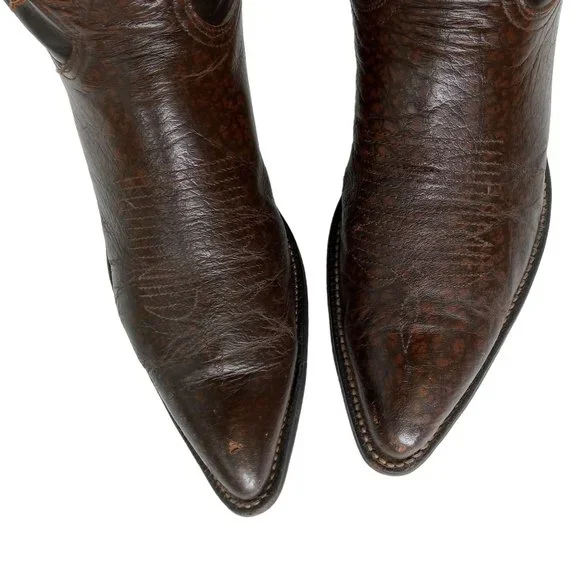 Tony Lama Cowboy Boots Brown Leather Mens 10.5 A Narrrow Width Vintage Western